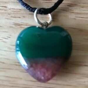 Pink & Green Druzy  Geode Agate Heart Pendant Gemstone Necklace